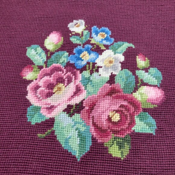 Hiawatha Heirloom French Floral Needlepoint Pillow or Chair Cover Flowers Design - Picture 2 of 5